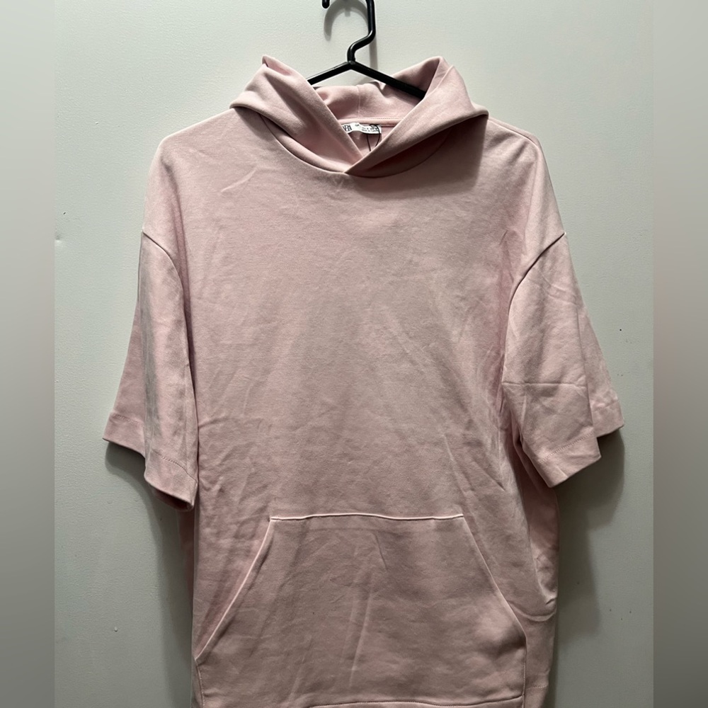 Oversized pink short sleeve popover hoodie - Picture 6 of 8